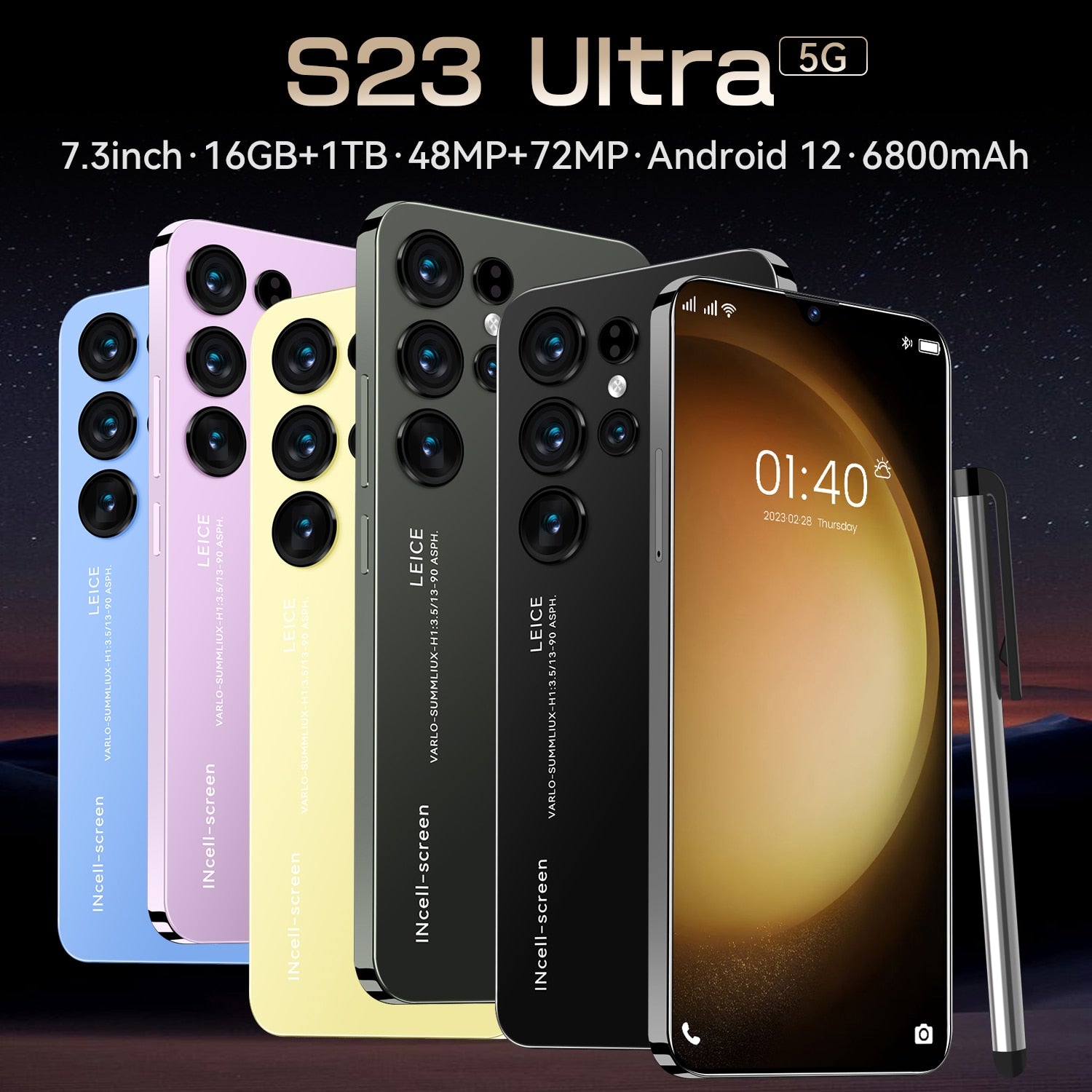 Global Version S23 Ultra 7.3 HD Screen SmartPhone Original 16G+1T 5G mobile phones Celulares Android Unlocked 6800mAh Cell Phone