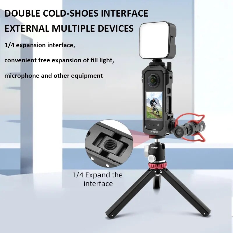 YELANGU Metal Protective Cage Case for Insta360 X3 Frame Rig with Cold Shoe Mount for Insta 360 X3 Action Camera Accessories