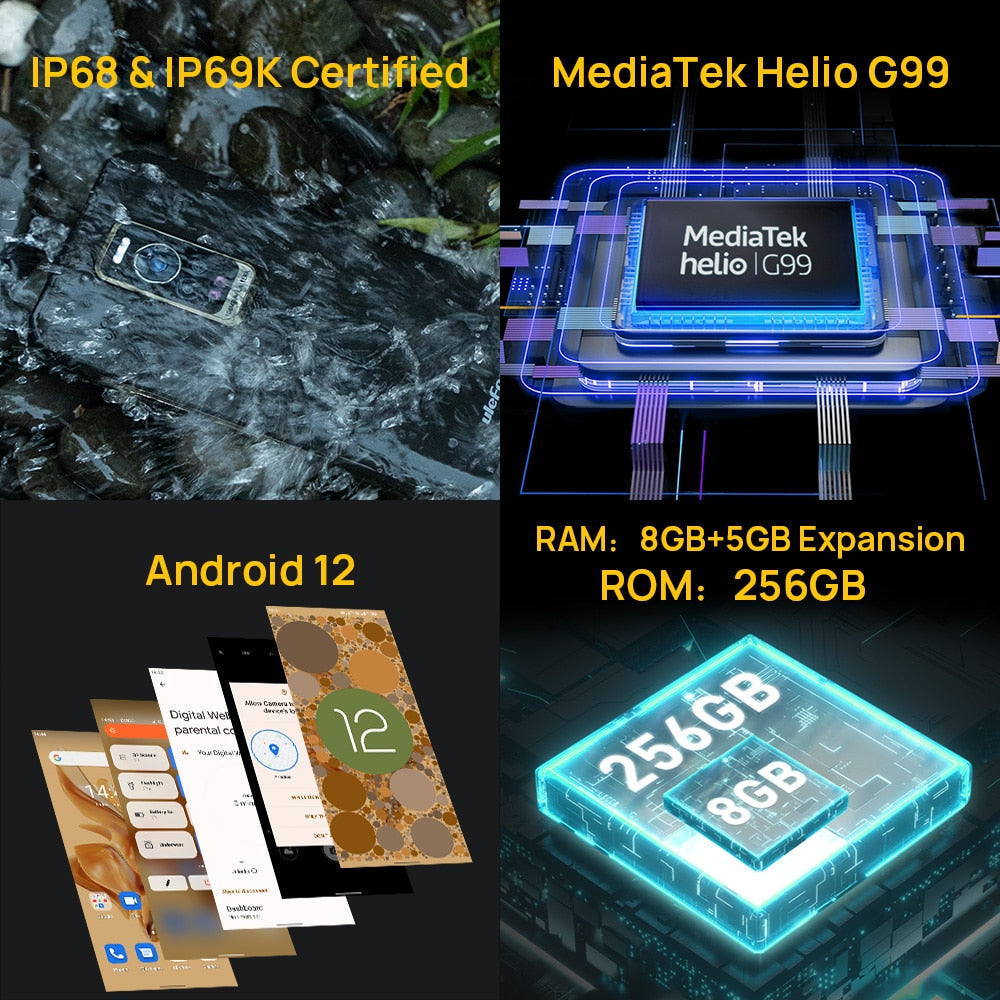Ulefone Armor 17 Pro Rugged Smartphone Night Vision 8GB 256GB Helio G99 4G Mobile Phones 120Hz 108MP Android 12 NFC Global