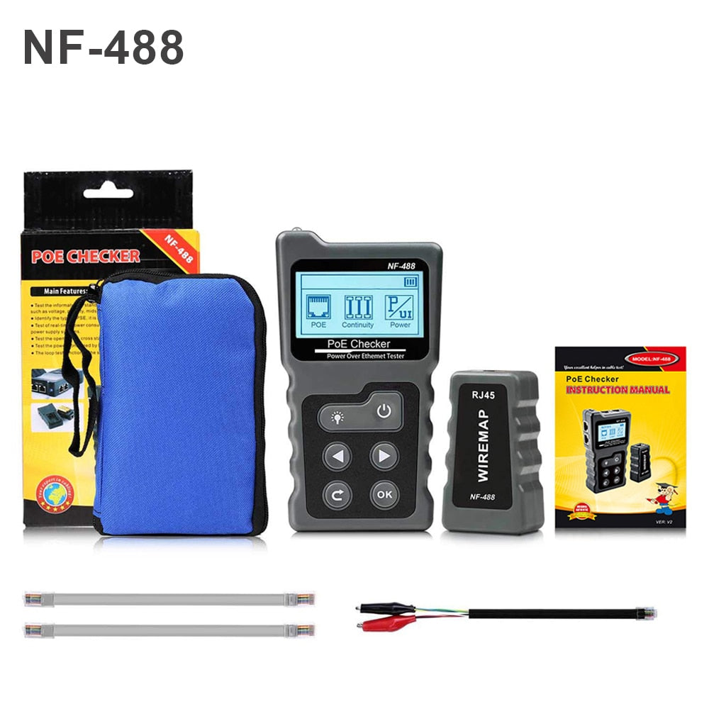 NOYAFA NF-488 Network Cable Tester PoE Switch Online Test PoE Voltage Polarity Cable Tracker Loop Test Tool with LCD Display