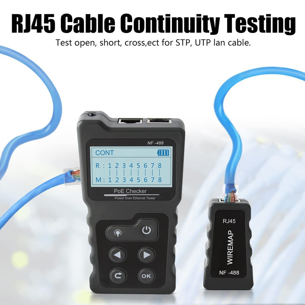 NOYAFA NF-488 Network Cable Tester PoE Switch Online Test PoE Voltage Polarity Cable Tracker Loop Test Tool with LCD Display