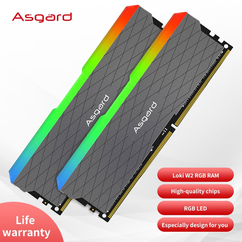Asgard W2 DDR4 RGB RAM 8GX2 16G 32G 3200MHz Stunning Lighting Dual Channel DIMM Memoria Ram 1.35V  DDR4 RGB RAM for Desktop