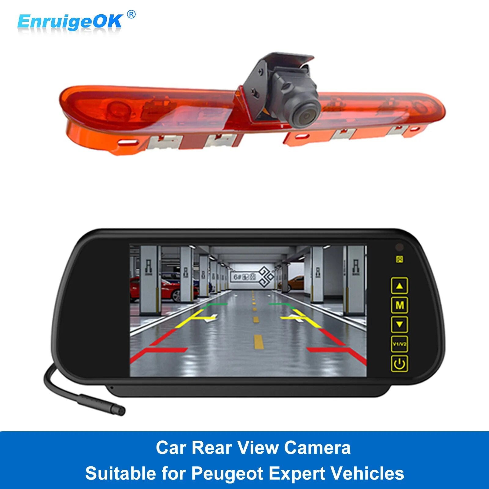 EnruigeOK Car Reversing Brake Light Camera Parking Camera Surveillance Kit With 7 inch Mirror Monitor for Peugeot Expert