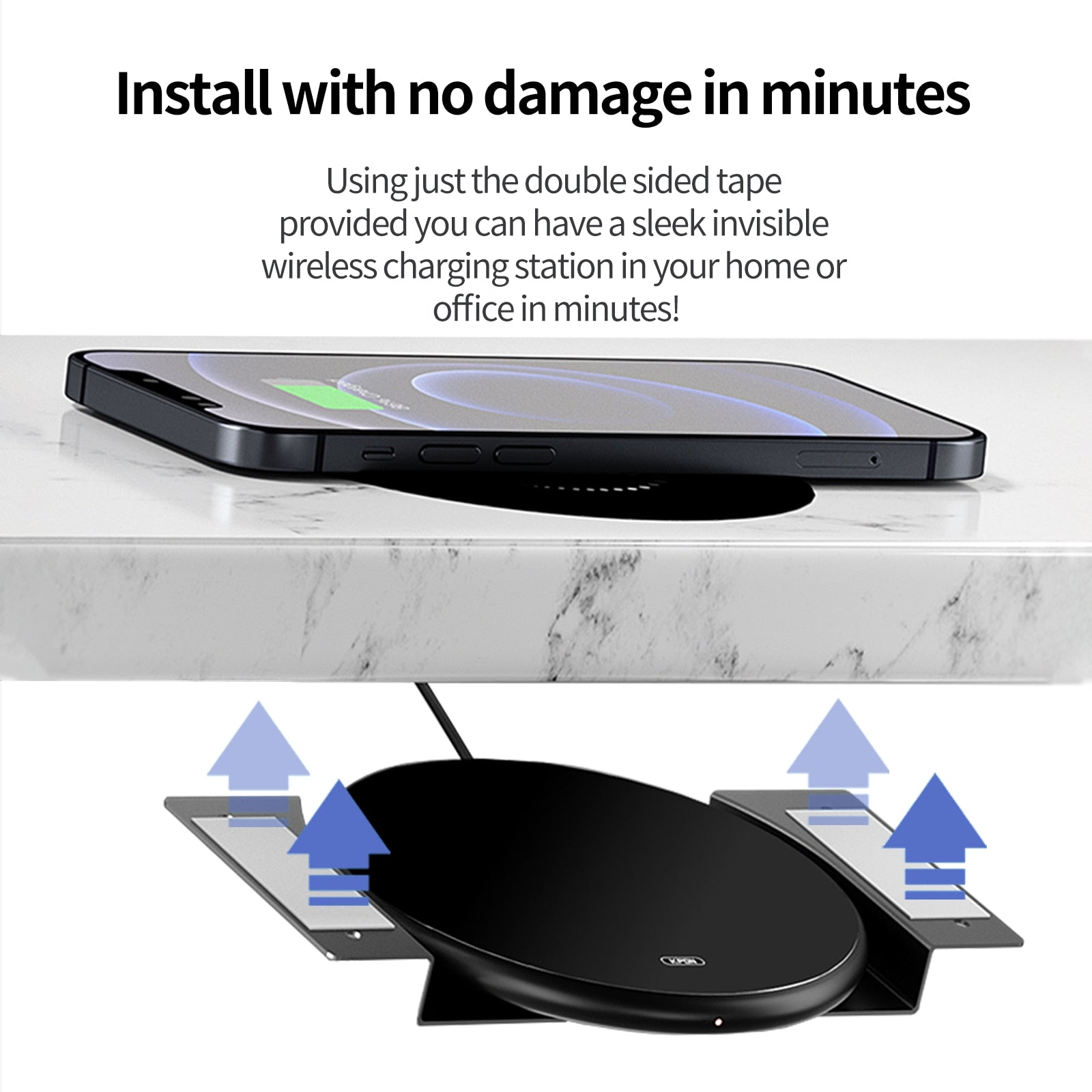 KPON Invisible Wireless Charger Hidden Long Distance Wireless Phone Charger Under Desk QI 10W Furniture Wireless Charging Pad