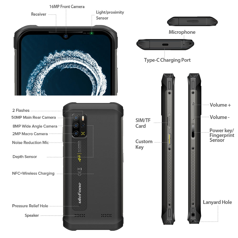 Ulefone Armor 12S Rugged Smartphone Helio G99 4G Mobile Phones Android 12 NFC 50MP 5180mAh 8GB+128GB Waterproof global version