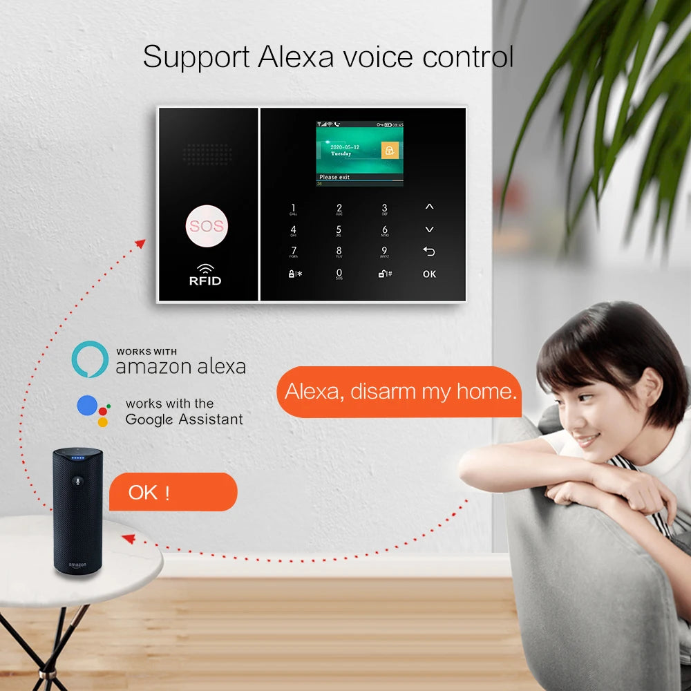 PGST 3G 4G Wireless Home Alarm Tuya Smart Life Burglar Alarm Kits WiFi Security Alarm System Support Alexa Remote Control