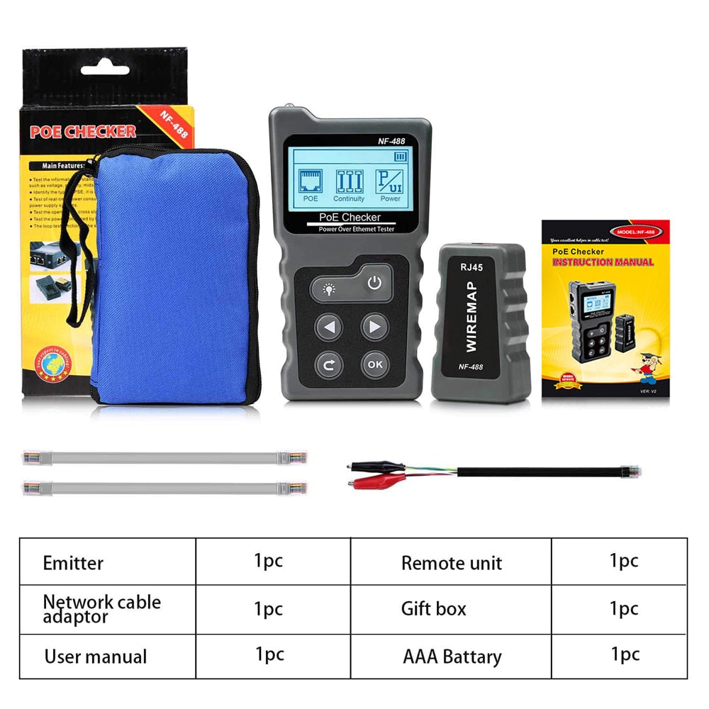 NOYAFA NF-488 Network Cable Tester PoE Switch Online Test PoE Voltage Polarity Cable Tracker Loop Test Tool with LCD Display
