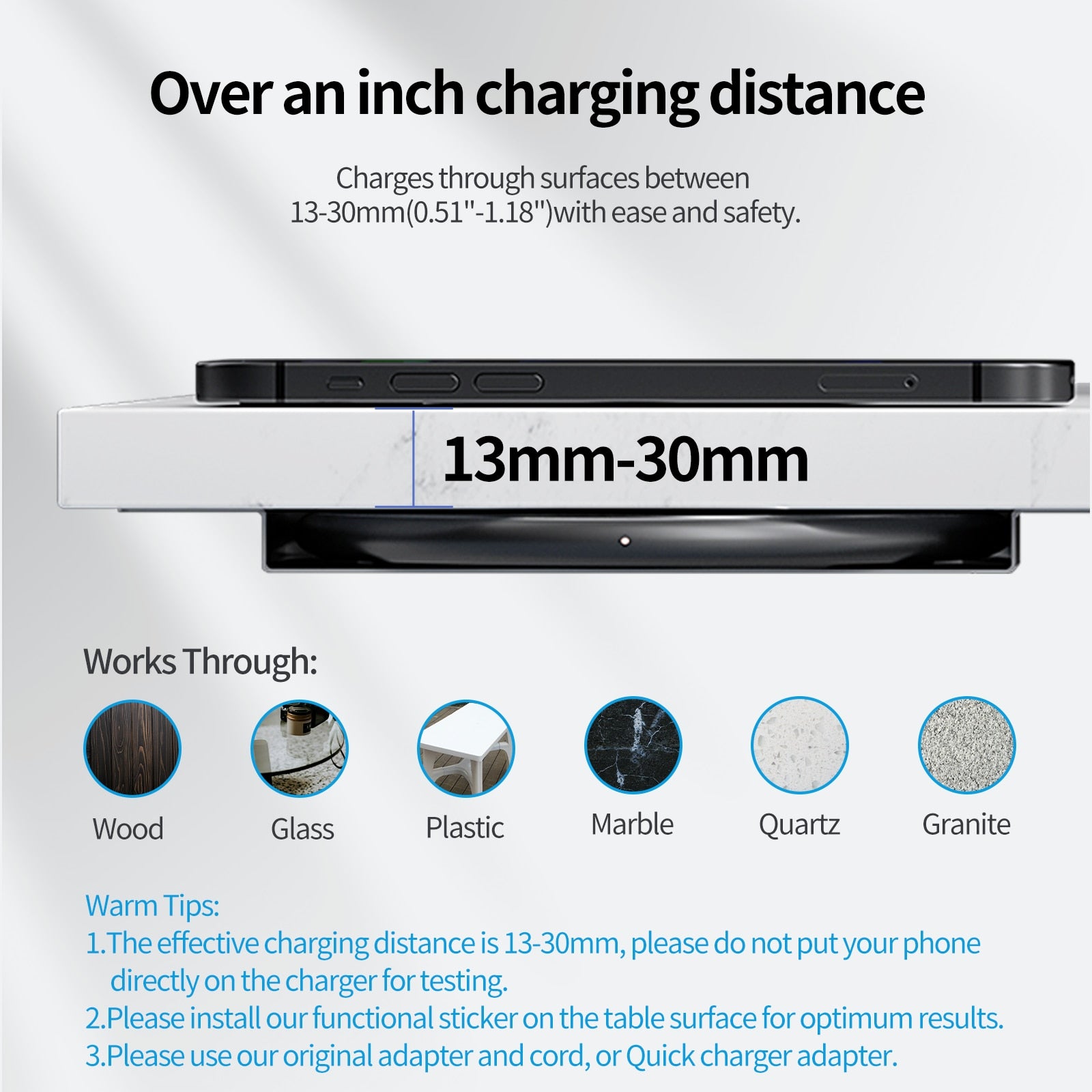 KPON Invisible Wireless Charger Hidden Long Distance Wireless Phone Charger Under Desk QI 10W Furniture Wireless Charging Pad