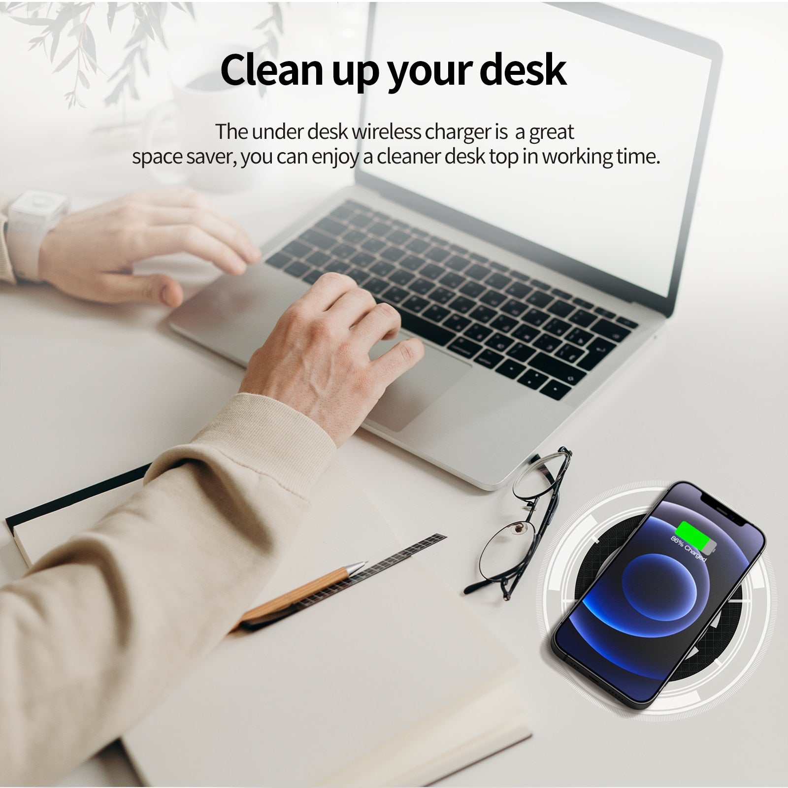 KPON Invisible Wireless Charger Hidden Long Distance Wireless Phone Charger Under Desk QI 10W Furniture Wireless Charging Pad