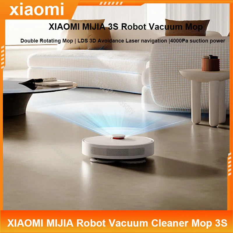 XIAOMI MIJIA Robot Vacuum Mop 3S Double Rotating Mop Dust Cleaner 4000PA Suction LDS Scan Avoidance Laser Aavigation MIJIA Mop 3