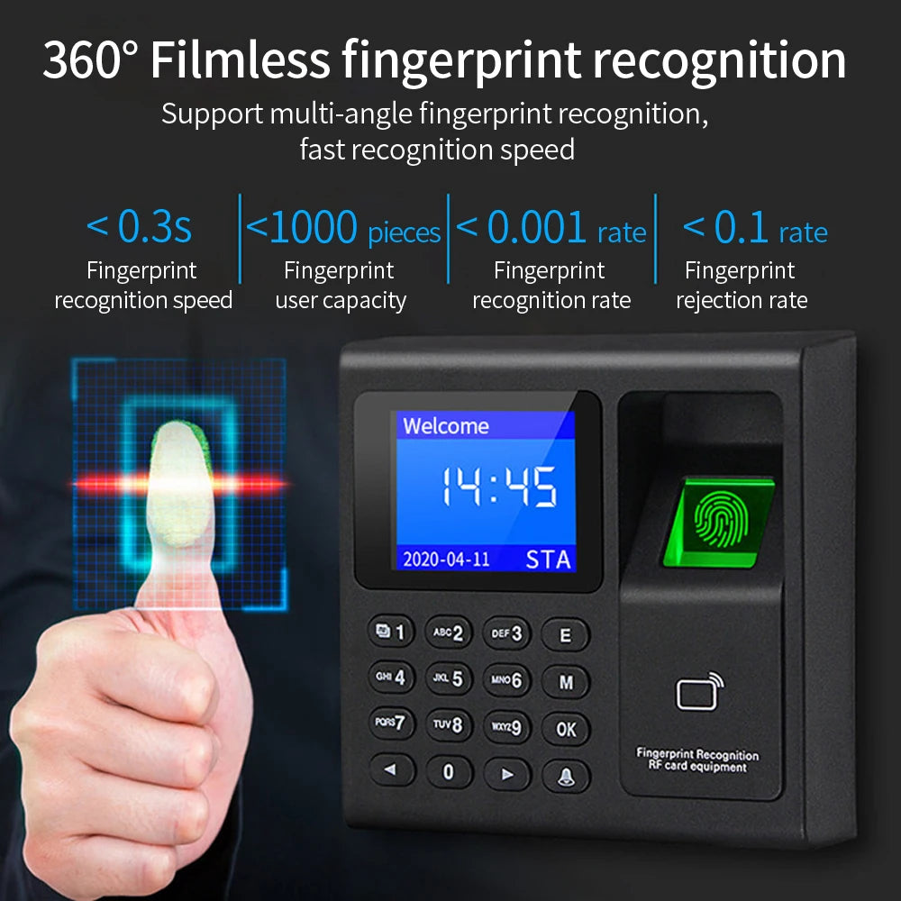 1000 Users Biometric Fingerprint Scanner RFID EM Access Control System for Factory Office USB Time Recorder Attendance Machine