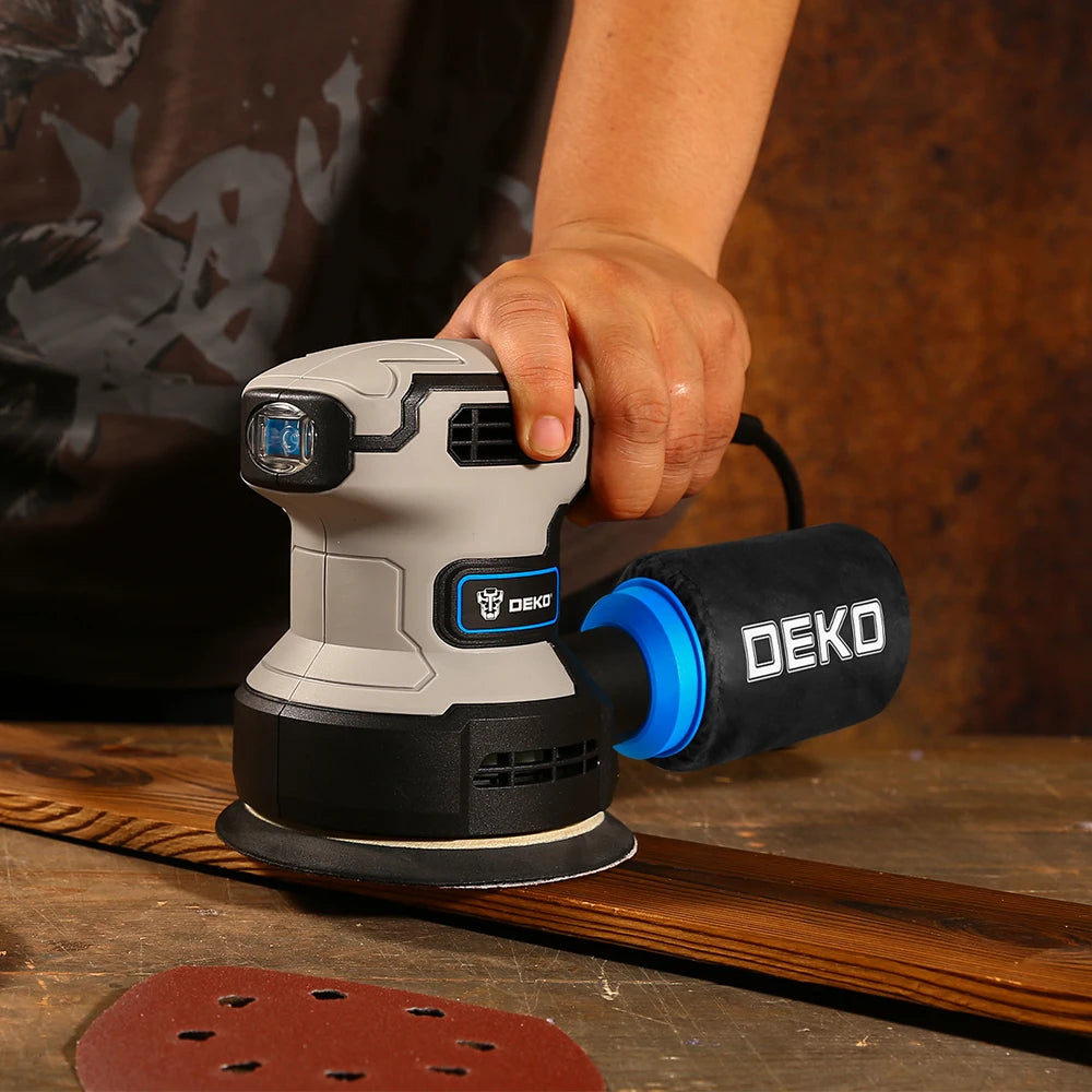 DEKO 320W Random Orbital Electric Sander Machine with 16Pcs 125mm Sandpapers Strong Dust Collection Polisher