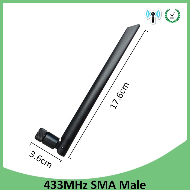 EOTH 5pcs 433Mhz Antenna 5dbi SMA Male 433 MHz IOT Antena Rubber Aerial Wireless Repeater Lorawan IPEX1 4 MHF4 PIGTAIL EXTERNAL