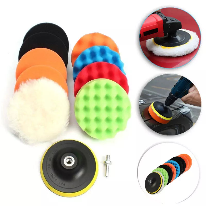 11pcs 3inch Buffing Sponge Pad Set Car Polishing Disc Auto Buffing Waxing Sponge Car Polisher Drill Adapter Cleaning Tool