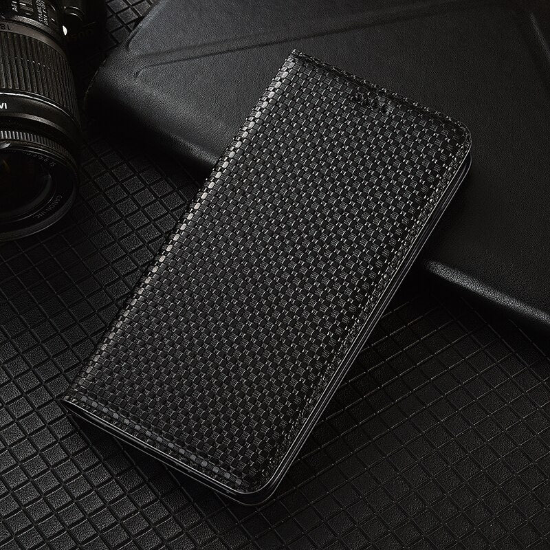 Grid Pattern Genuine Flip Leather Case For Meizu 15 M15 16 16S 16T 16TH 16XS 17 18 18S 18X 20 Note 8 9 Pro Lite Cover Cases