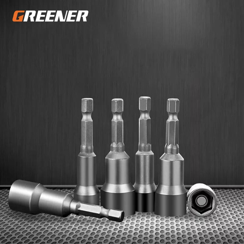 GREENER 1pc 6mm-19mm Strong Magnetism Hex Socket Sleeve Nut Lengthened Electric Drill Electric Wrench Sleeve Head Hand Tools