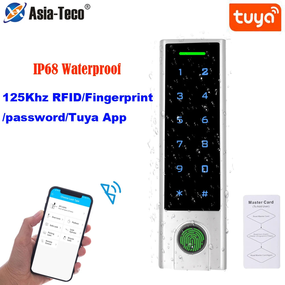 1000 User Bluetooth V4.0 125Khz Access Controller Fingerprint Sensor IP66 Waterproof Tuya APP Access Control System