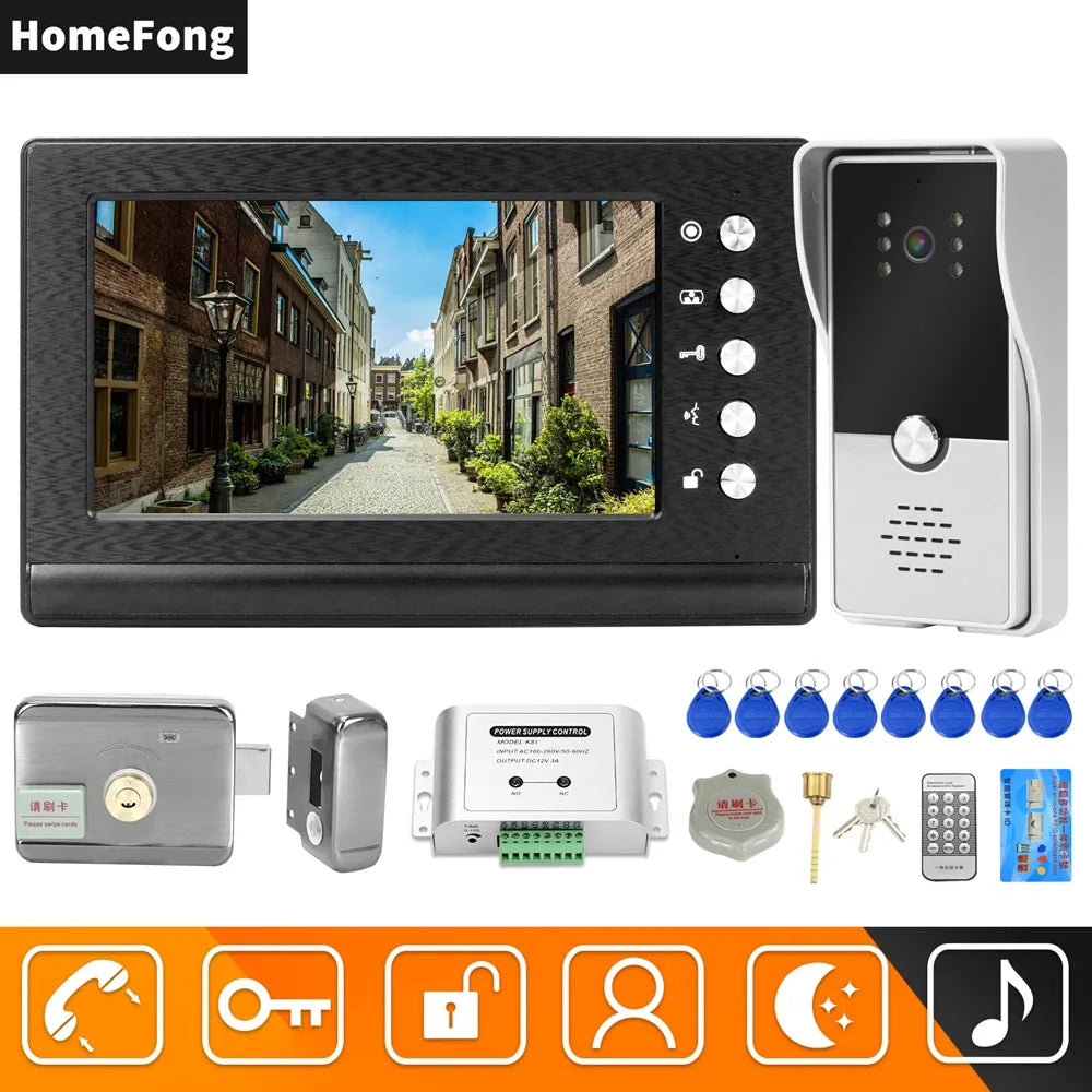 Homefong Wired Video Intercom for Home Door Phone Doorbell with Electric Lock 7 Inch Screen Monitor House Access Control System