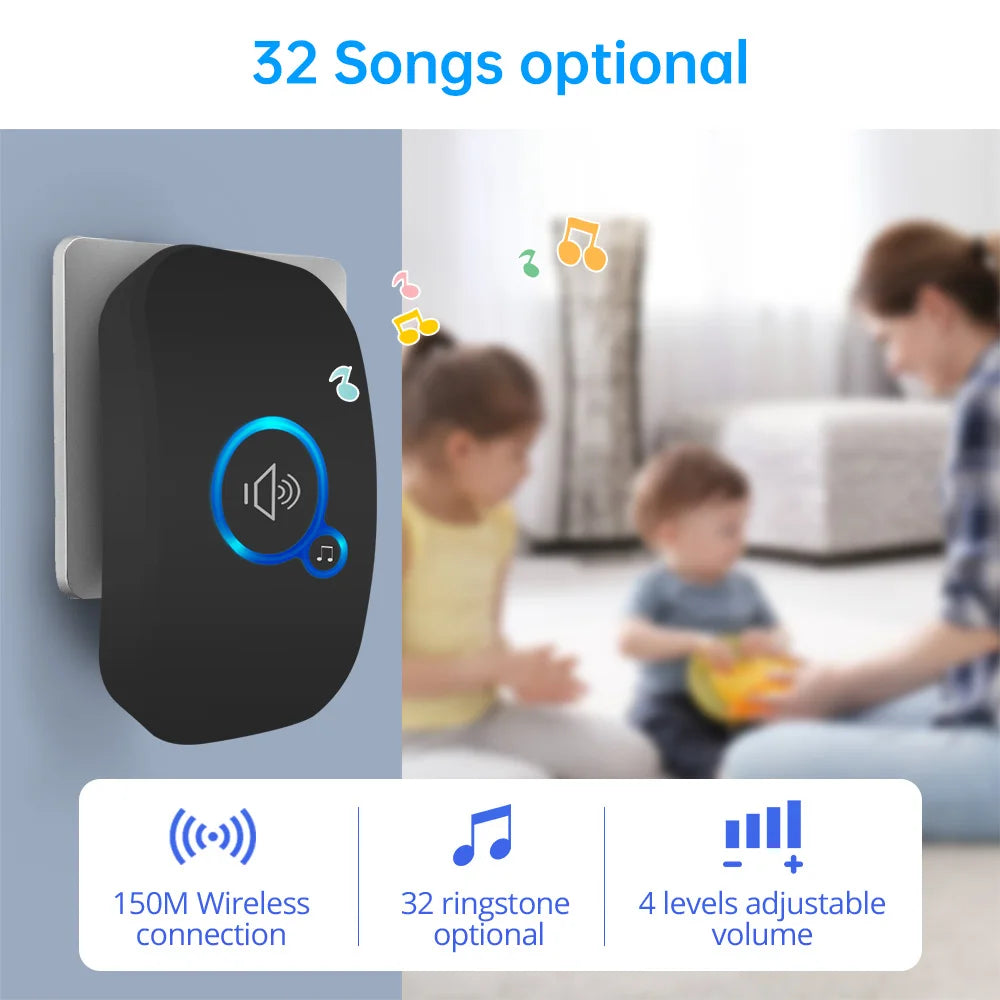 Fuers Wireless Smart Doorbell Home Security Alarm Welcome Doorbell LED Light 32 Songs with Waterproof Button easy Installation