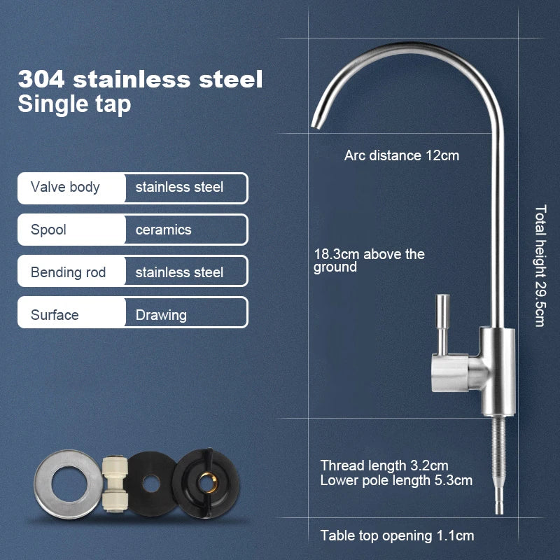 304 Stainless Steel Kitchen Water Faucet Chrome Plated 1/4 Inch Connect Reverse Osmosis Faucet For Drinking Water Purifier