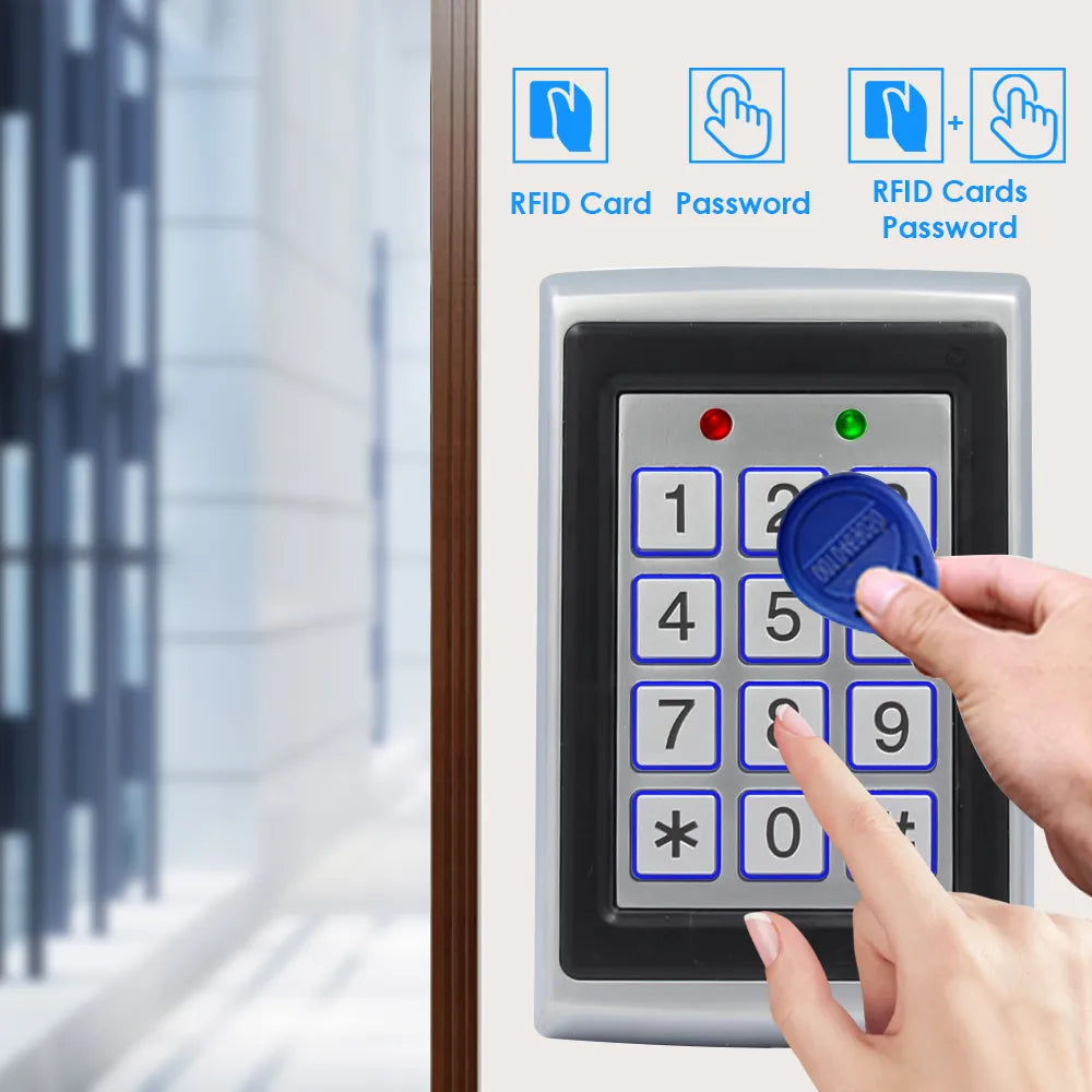 RFID Metal Access Control EM Card Reader Keypad W/ 2000 Users 125KHz Card Reader Keypad Key Fobs Door Access