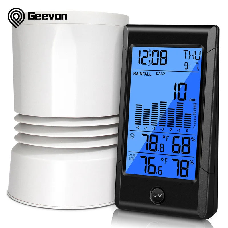 Geevon Weather Station Rain Gauge Calendars Alarm Clocks With Temperature And Humidity LED Digital Table Watch Rain Gauge