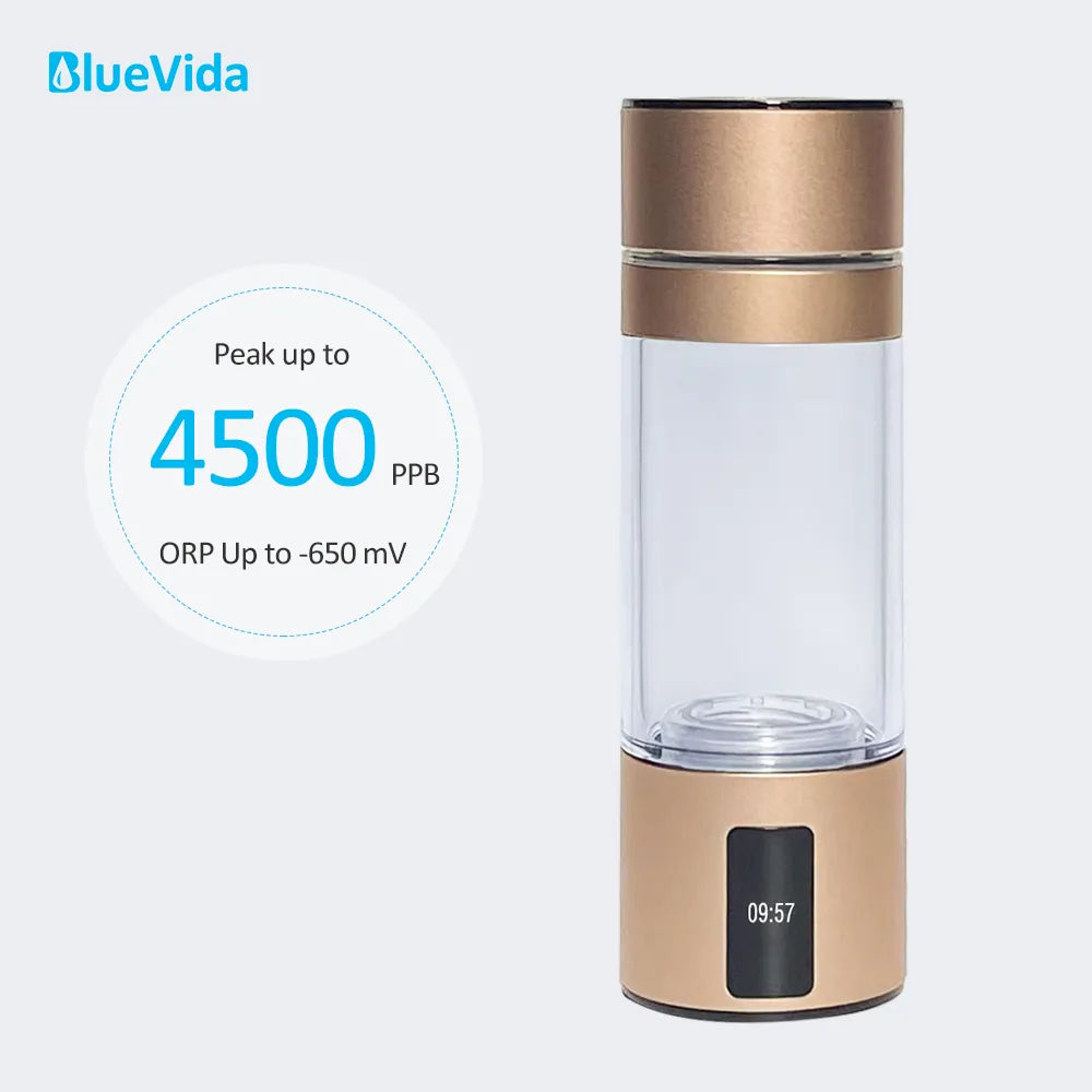 BlueVida Max 4500ppb DuPont N117 SPE/PEM Hydrogen Rich Water Bottle Generator Super Antioxidant ORP Can Breath H2 With Nose Kit
