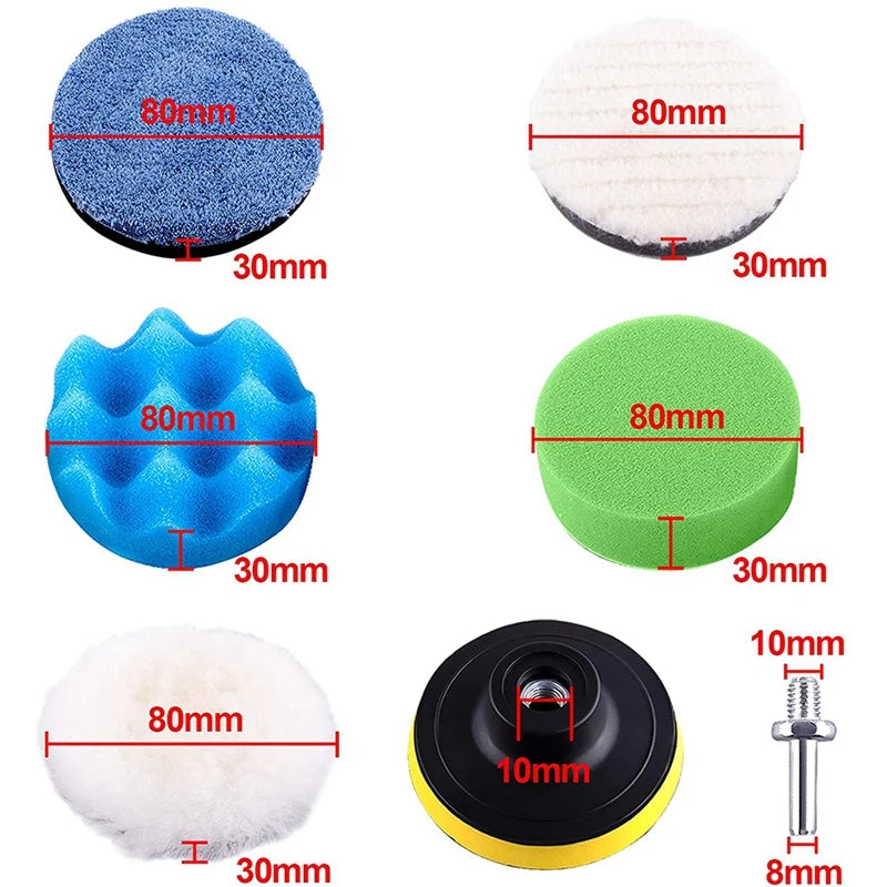 35 Pieces Car Polishing Pad Kit 80mm Buffing Pads Foam Polish Pads Polisher Attachment for Drill
