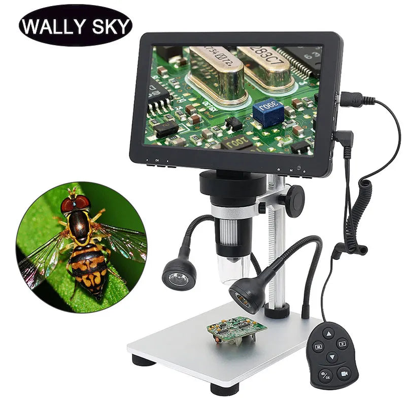 1200X Digital Microscope 1080P 7" HD Display Electron Video Microscope for Soldering PCB Repair with Remote Control Metal Base