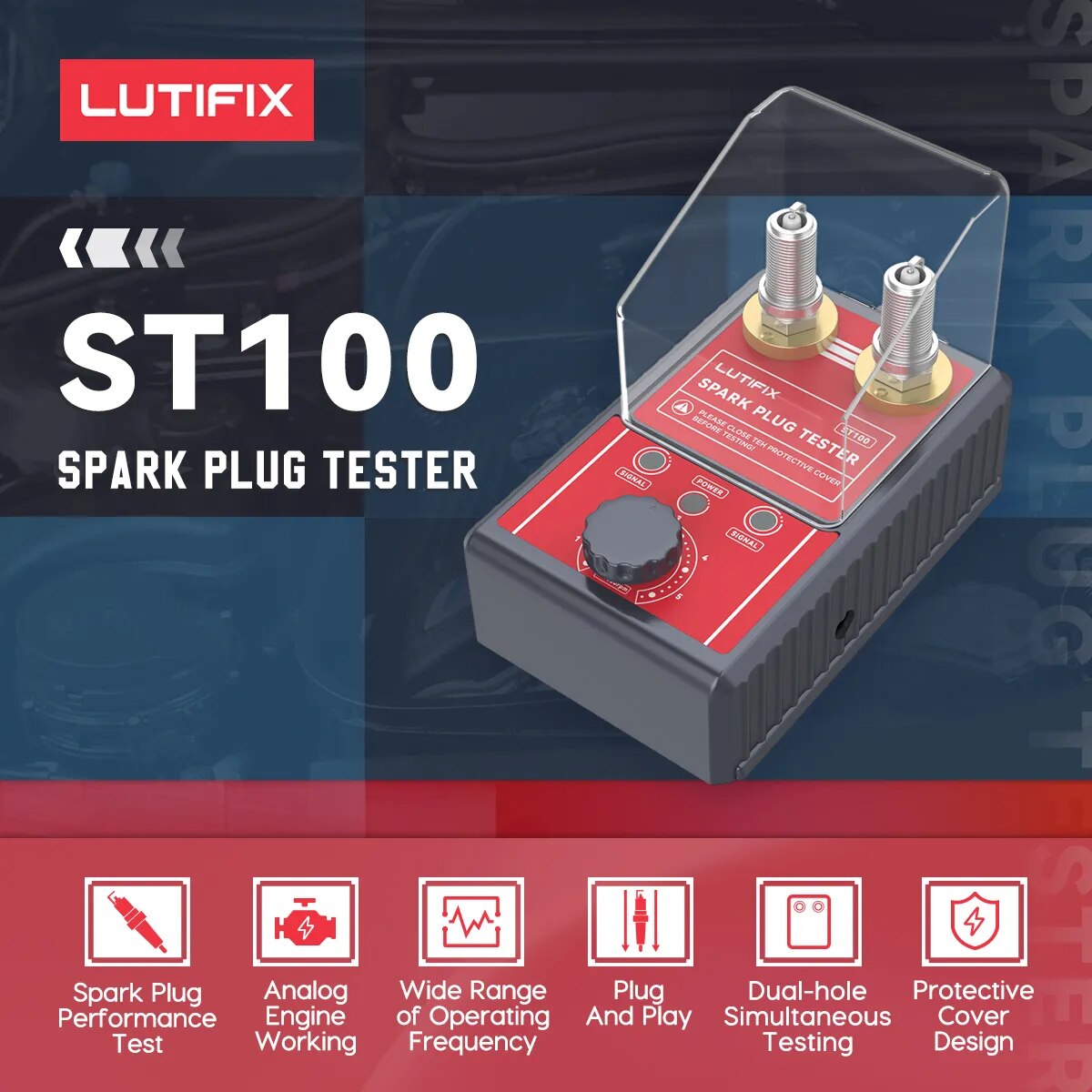 LUTIFIX ST100 Car Spark Plug Tester Ignition Candle Testers 220V 110V Double Hole Analyzer Automotive Diagnostic Tool