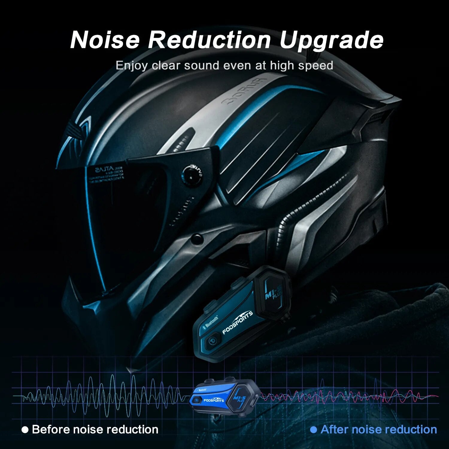 Fodsports M1-S Plus Motorcycle Intercom Helmet Bluetooth Headset 8 Riders 2000M Interphone Communicator FM Radio Music Sharing
