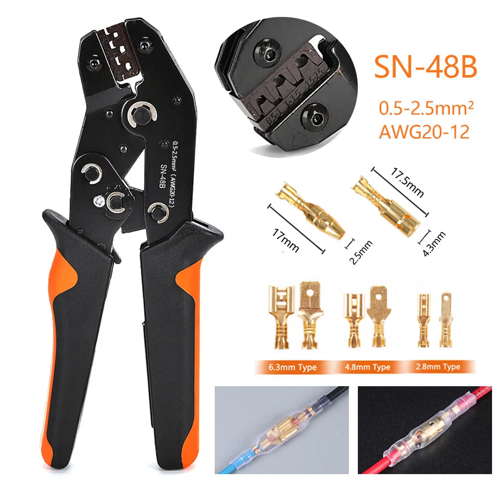 SN-48B Crimping Pliers Flat Receptacle Set Crimping Tool  Kit Cable Lugs Set Pliers Wire Crimp Terminal Crimping Hand Tool