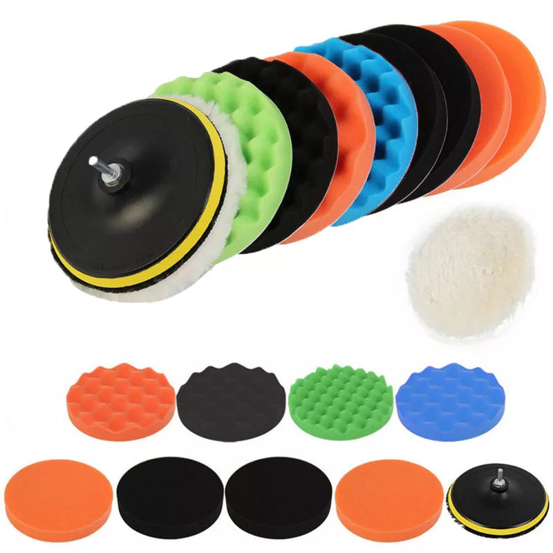 11pcs 3inch Buffing Sponge Pad Set Car Polishing Disc Auto Buffing Waxing Sponge Car Polisher Drill Adapter Cleaning Tool