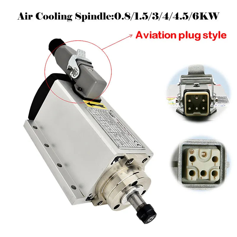 CNC 6KW Air Cooling Square Spindle Motor 1.5KW 800W with Aviation Plug for CNC 3020 3040 6040 Router Engraving Machine Tool Kit