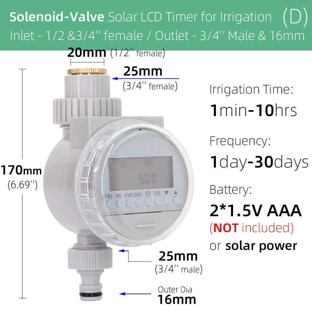 RBCFHI 12 Types Garden Water Timer Solenoid Valve Controller Automatic LCD Display Solar Energy Rain Sensor WIFI-Timer Long Life