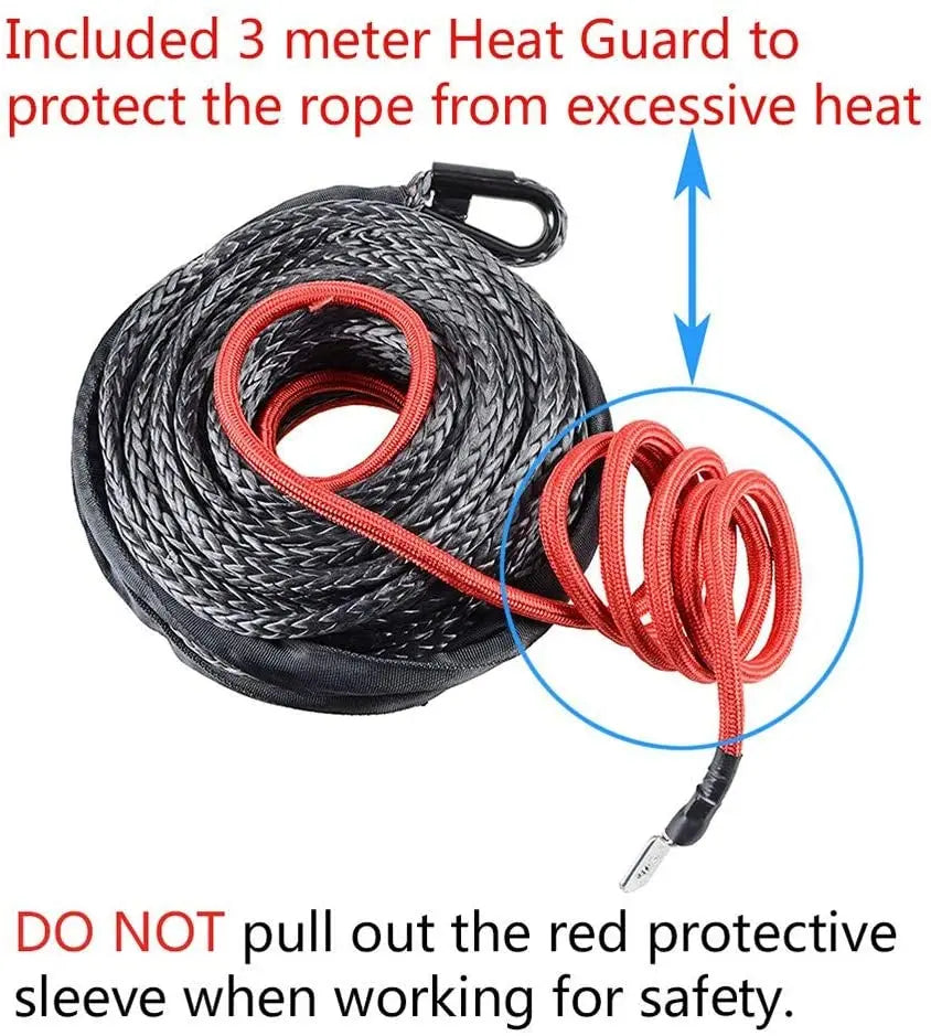 9.5MM 29m Black Synthetic Trailer Rope With Protective Cover And Hook 19000 Lbs With Thimble Sleeve Line Winch Cable Rope