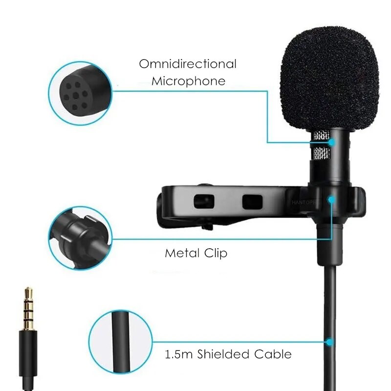 3.5mm Mini Lavalier Microphone Metal Clip Lapel Mic for Mobile Phone PC Laptop Wired Mikrofo/Microfon for Speaking Vocal Audio