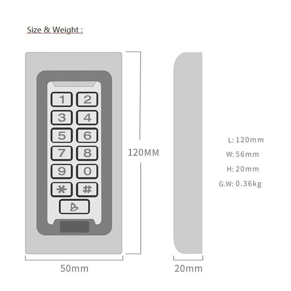 Metal Keypad RFID Access Control System Support Wiegand 26 Output Proximity Card Standalone Door Access Controller 2000 Users