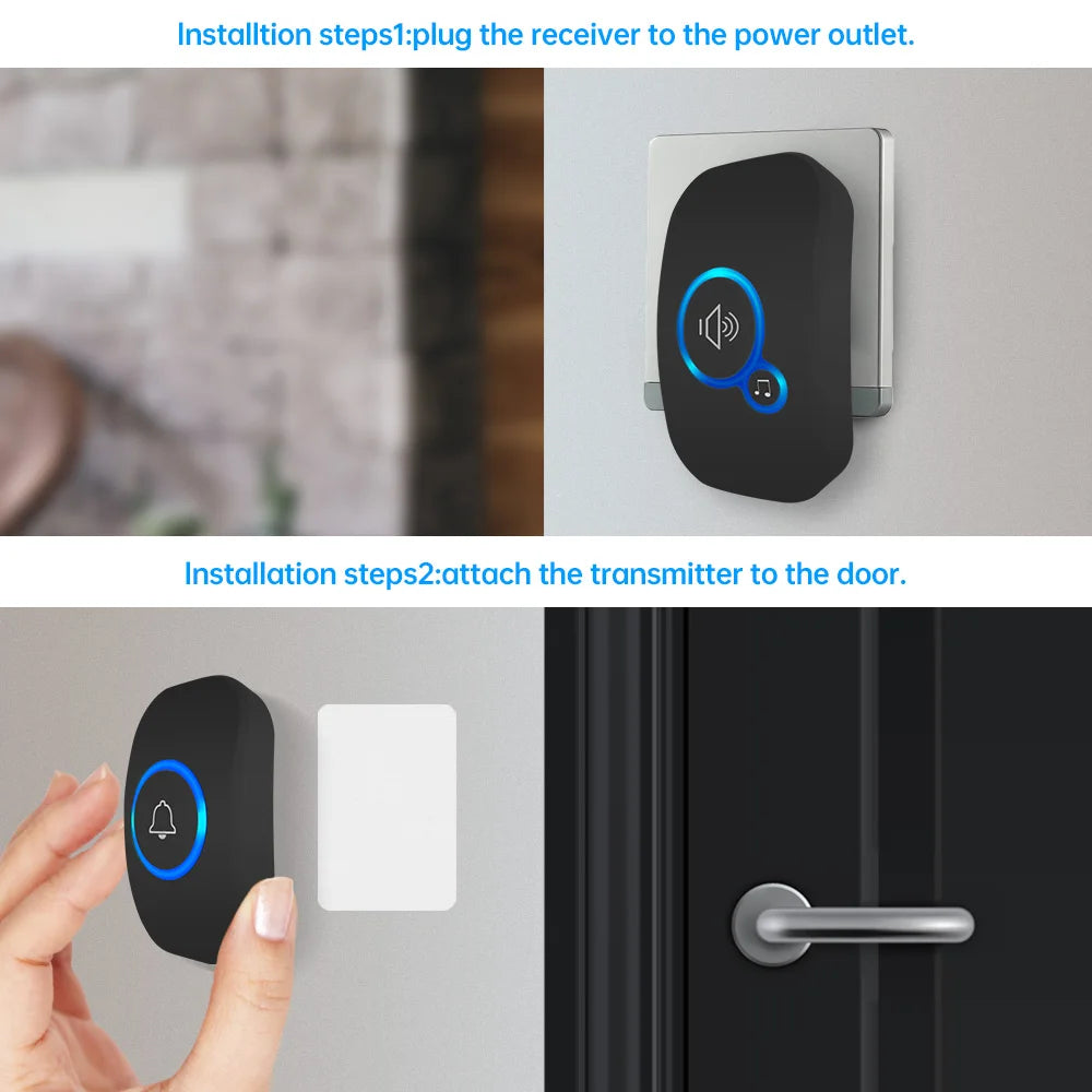 Fuers Wireless Smart Doorbell Home Security Alarm Welcome Doorbell LED Light 32 Songs with Waterproof Button easy Installation