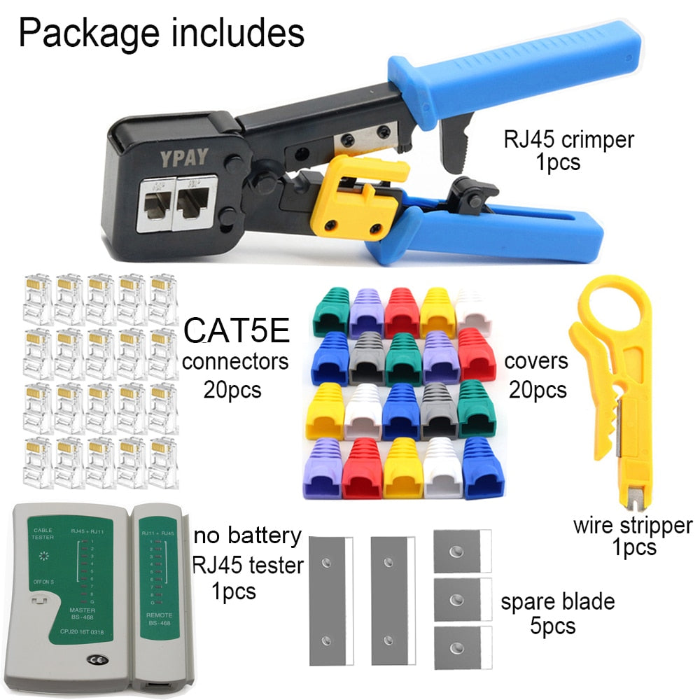 YPAY rj45 cable crimping tools crimper rg45 ethernet internet network pliers rj12 cat5 cat6 networking rj 45 Stripper clamp clip