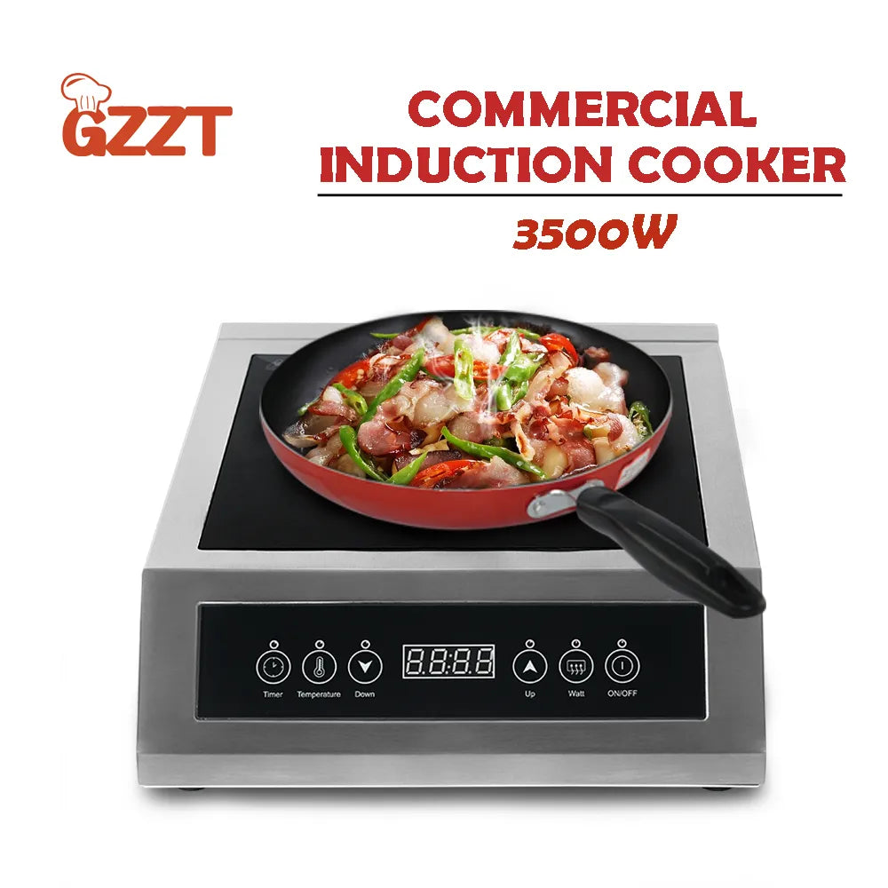 GZZT 3500W Induction Cooker Induction Hob Smart Touchpad Cooktop Waterproof 180 Min Commercial Hot Pot Stainless Steel Housing