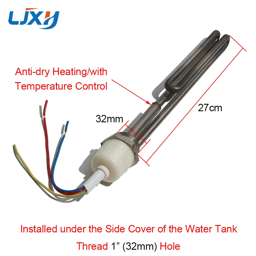 LJXH Electric Heating Tube 32mm Side Inserted Auxiliary Heater for Solar Water Heater Anti-dry Heating with Temperature Control