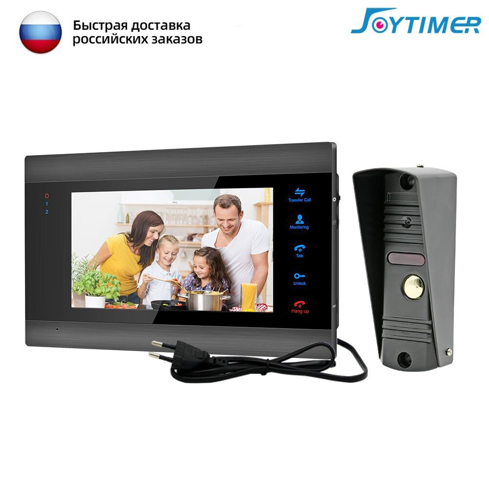 Joytimer Home Video Intercom 1200TVL Video Doorbell Camera for Apartment 7 Inch Monitor Support one-key Unlock, Motion Detection