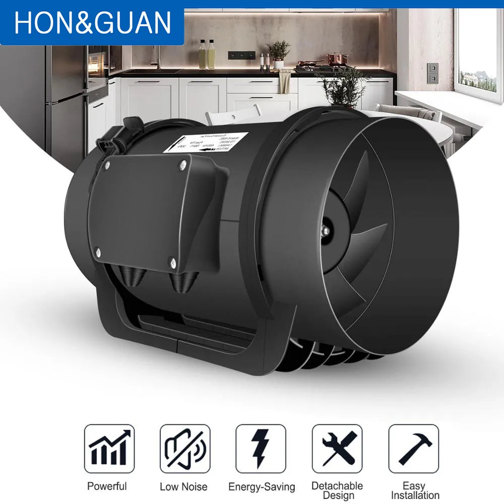 Hon&Guan 8 Inch Inline Duct Fan 0-10V PWM Variable Speed Controller Air Extractor for Bathroom Exhaust Ventilator EC Motor
