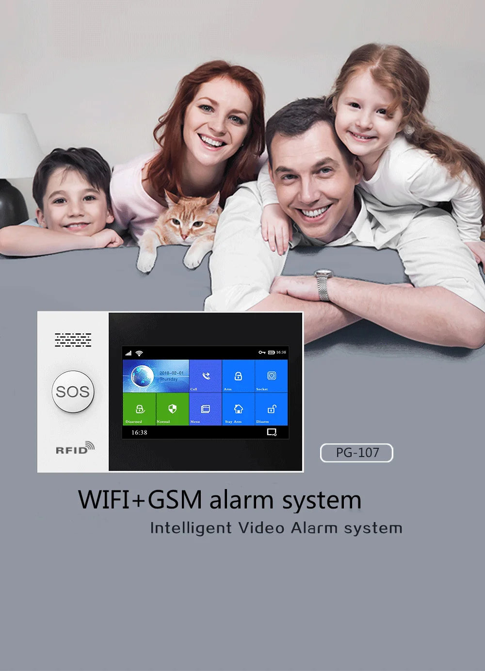 Wireless WIFI GSM Home Burglar Security Alarm System SMS Tuya Smart Life APP Control With 4.3Inch Touch Screen Alarm Kits
