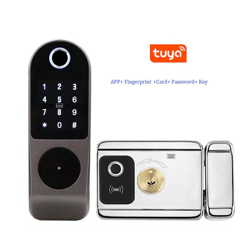 Tuya App Smart Lock Double Side Fingerprint Lock Waterproof Security Home Lock Digital Password RFID Keyless Entry Door Lock