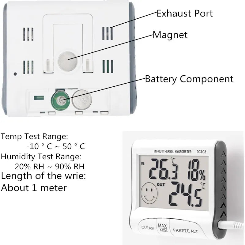 MAX/MIN values Temperature Humidity  Digital Thermometer Hygrometer Wired External Sensor Tester weather station  15%off
