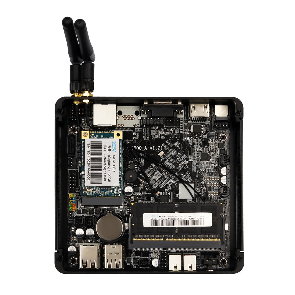 XCY Fanless Mini PC Intel Celeron J1900 Quad Cores Gigabit Ethernet 4x USB HDMI VGA Display Support WiFi Windows Linux/Ubuntu