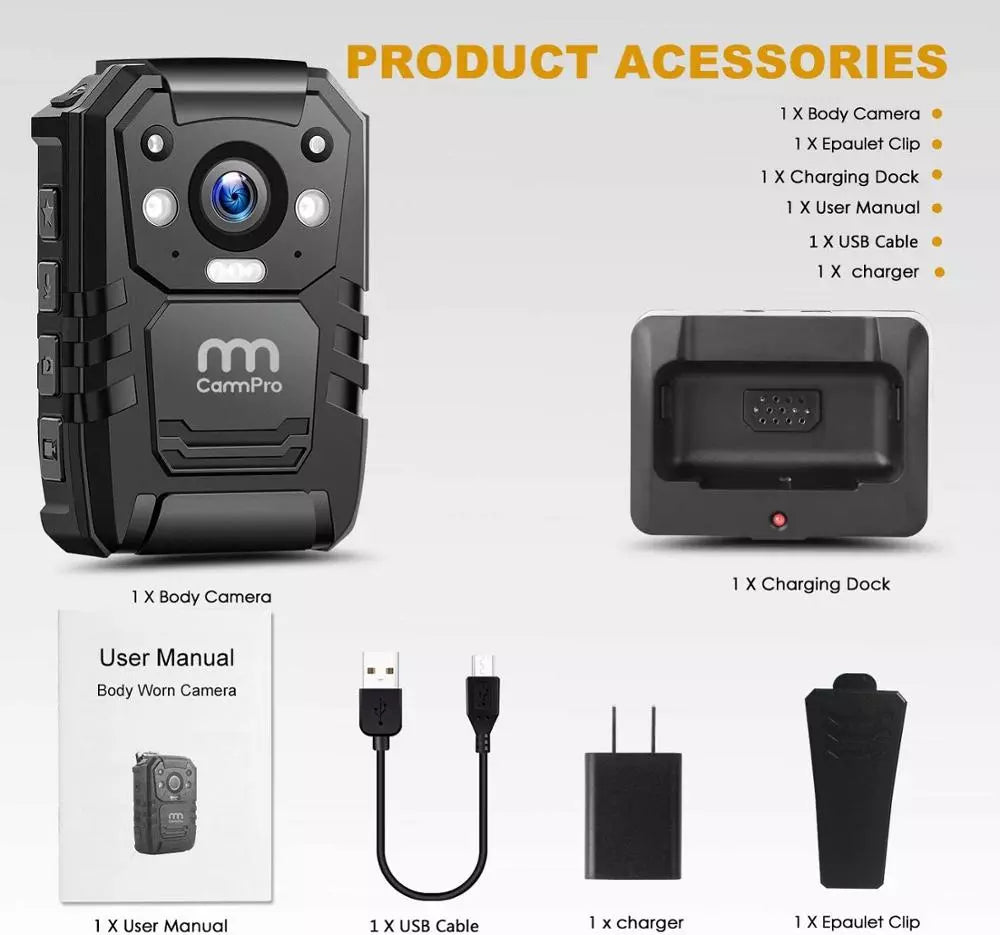 CammPro i827 4G Live Streaming Body worn camera HD night vision 1440p portable camera law Enforcement Recording Body Cam
