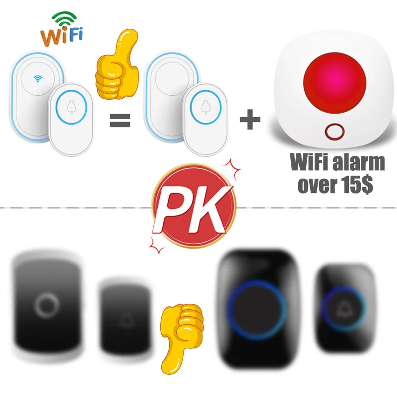 Wireless Doorbell WiFi Alarm System Intelligent Wireless Doorbell Strobe Siren Tuyasmart app 58 sound 433MHz wireless detectors